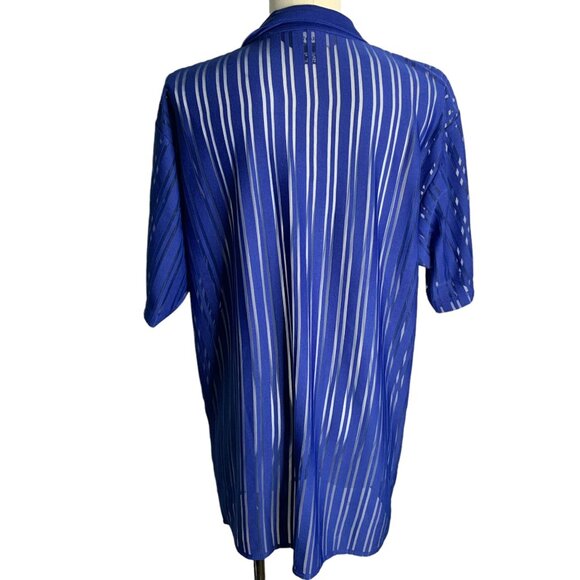 Vintage 90s Trust Couture Sheer Club Shirt L Blue Striped Button Up Short Sleeve - Picture 4 of 6